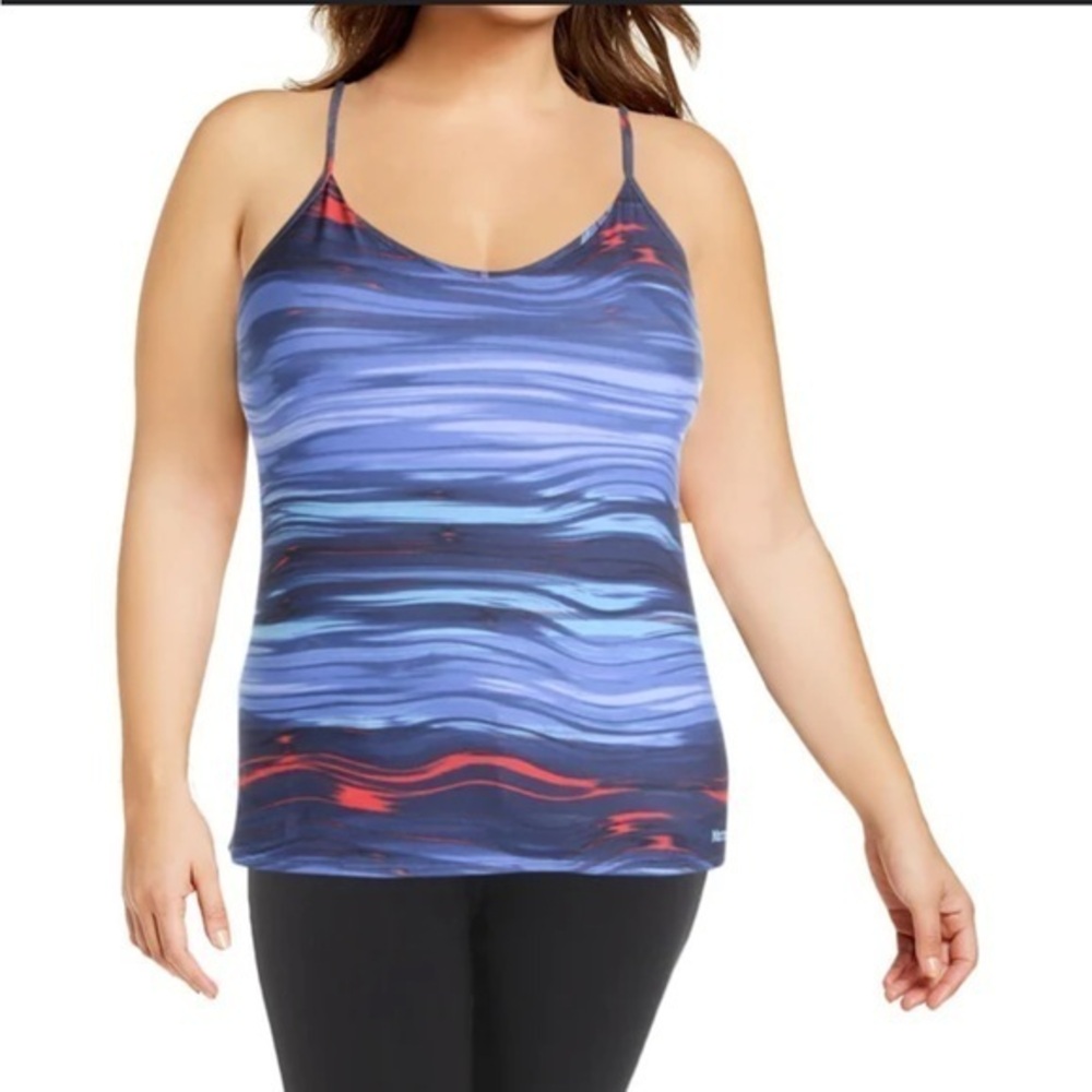 MARMOT SOLSTICE BLUE STRIPED YOGA FITNESS SHAPING RACERBACK TANK M